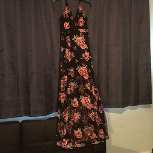 Rose embroidered prom dress